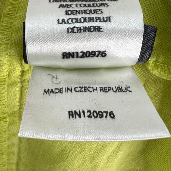 OSKA Lagenlook Bright Green Yellow Top Linen Collared Long Sleeve Jacket Size 2 - Picture 8 of 9